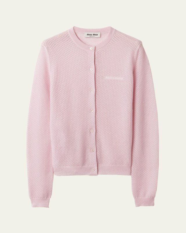 Cashmere Lacy Button-Front Cardigan
